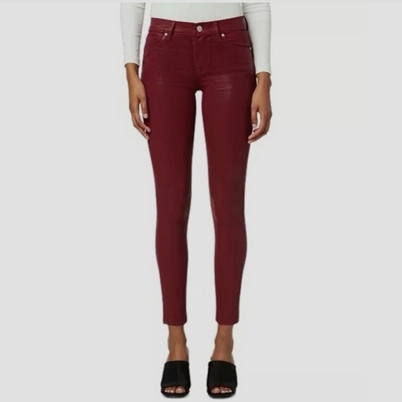 HUDSON Nico Super Skinny Burgundy Wax Coated Jeans - Picture 1 of 13